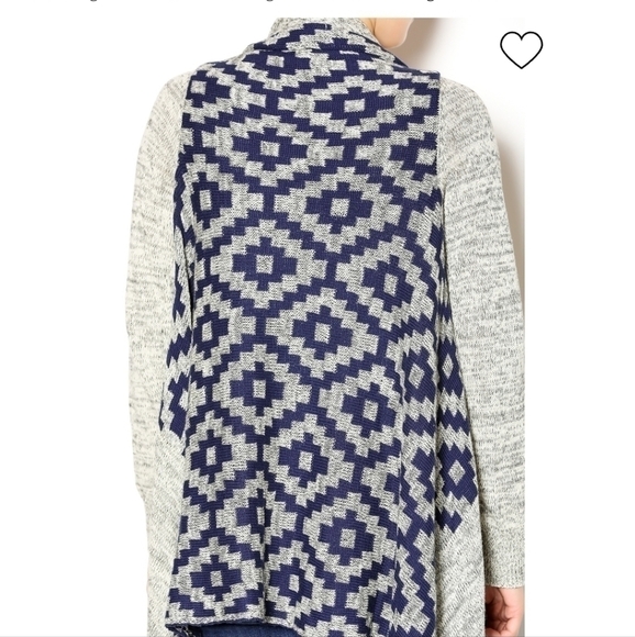 VINTAGE HAVANA TRIBAL FRINGE DUSTER NAVY & GRAY, SZ LARGE - Picture 6 of 14